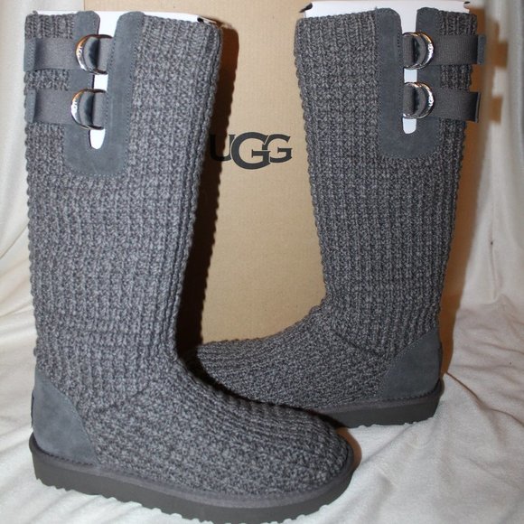 NIB UGG WOMEN'S SOLENE TALL KNIT SWEATER BOOTS GRAY - Picture 2 of 9